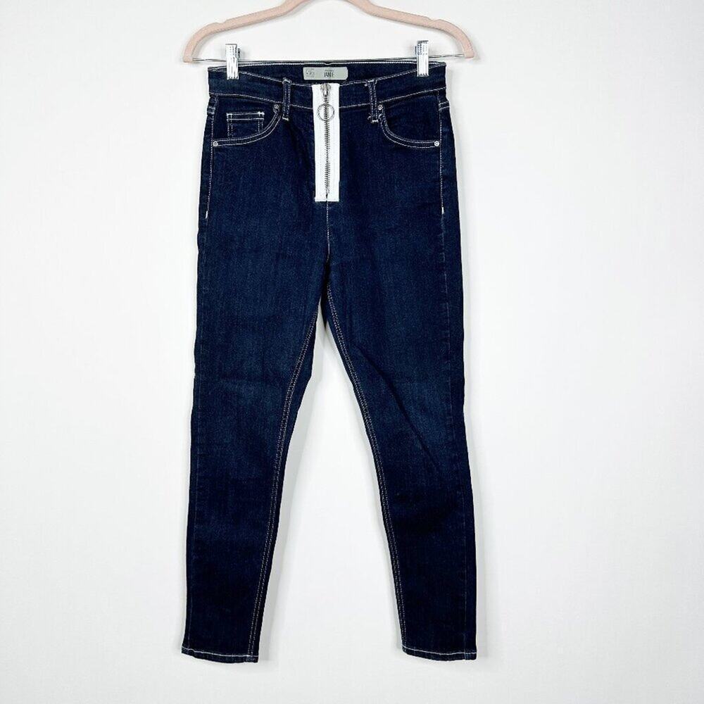 2/$30 Topshop Moto Jamie High Rise Skinny Contrasted Zipper Dark Wash W30 #9258